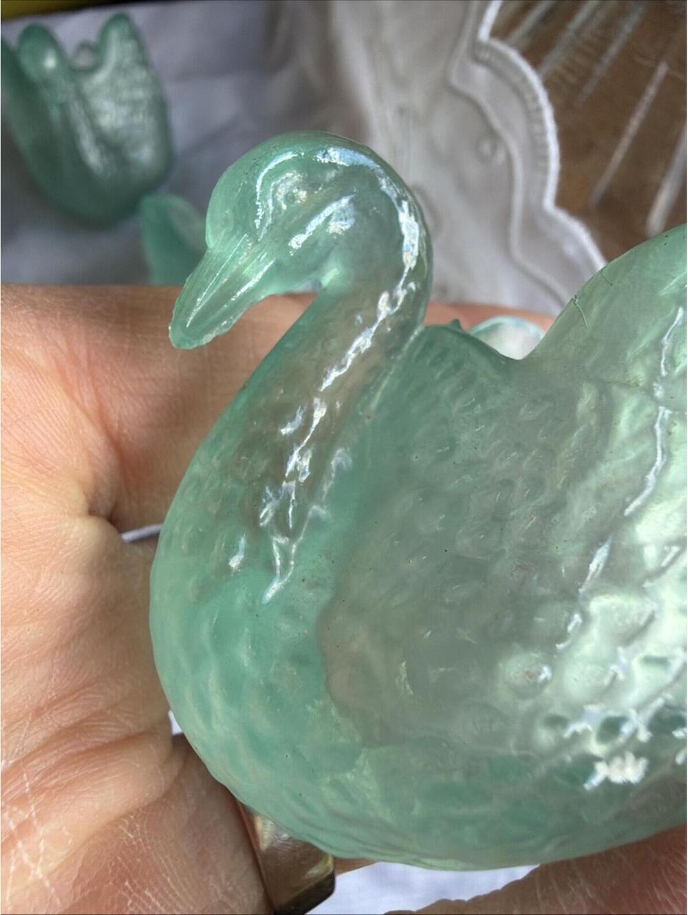 VTG Aqua Glass Frosted Swan Trinket Dish Salt Cellar Rare Lot 6 French Country - Picture 6 of 9